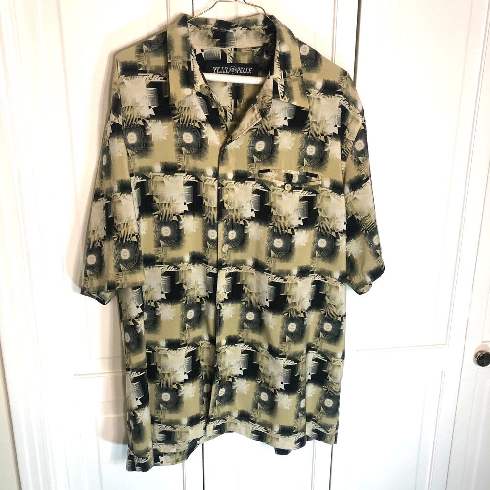 90s Pelle Pelle Marc Buchanan Shirt XL Abstract Black Tan Hip Hop Y2K Vintage